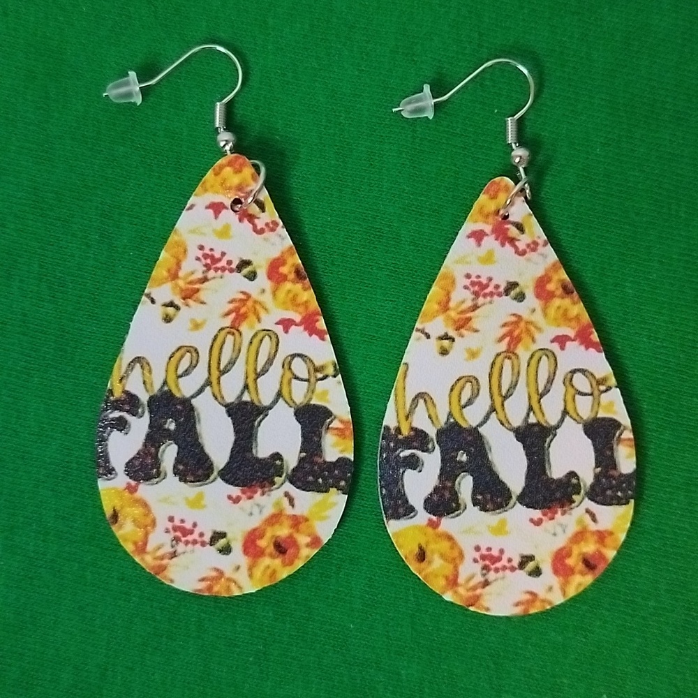 Double-Sided Pierced "Hello Fall" Earrings